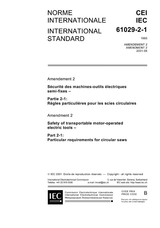 Cover IEC 61029-2-1:1993/AMD2:2001